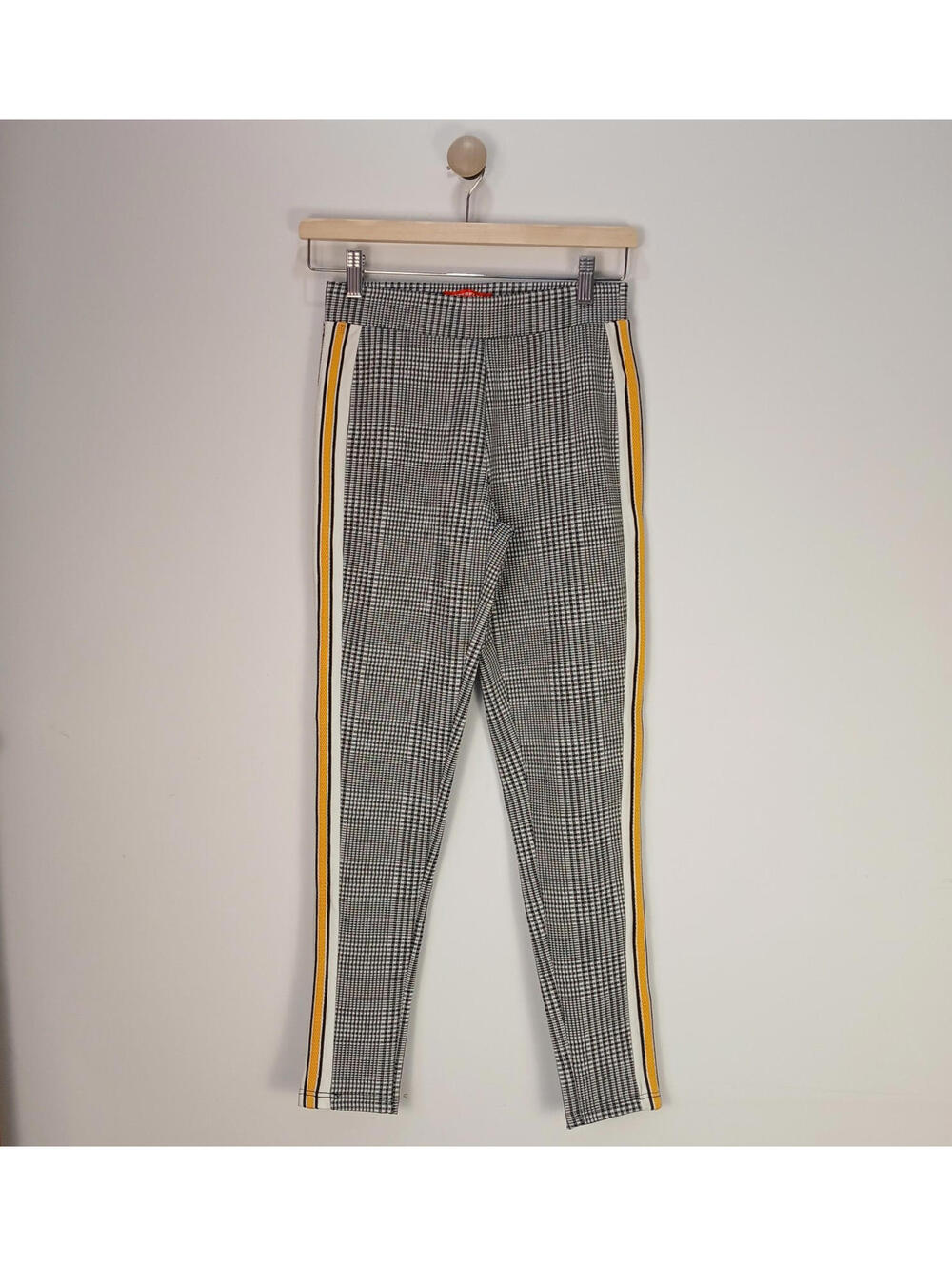 Plaid Ankle Pants Womens Medium Checkered Side Stripe Slim Stretch Trendy